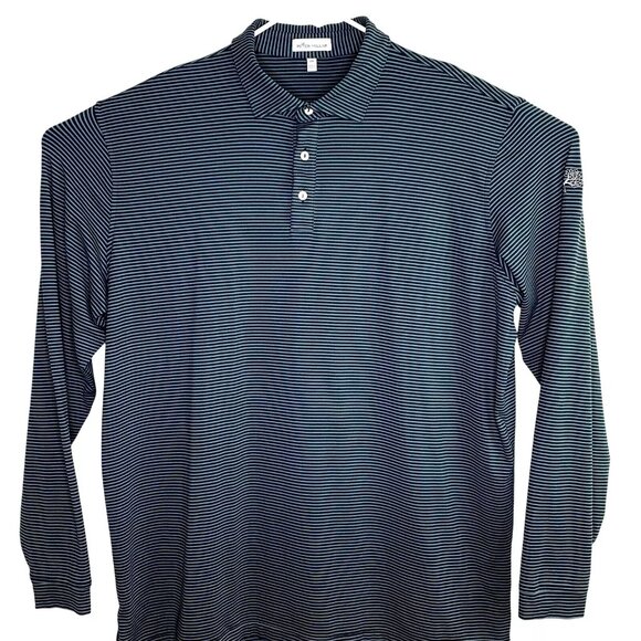 Peter Millar Crown Sport Men Long Sleeve Polo Shirt Black Stripe MF23EK81ELS 2XL - Picture 4 of 8